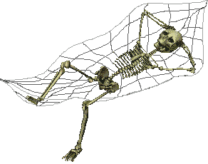 A skeleton chilling in a comfy hammock